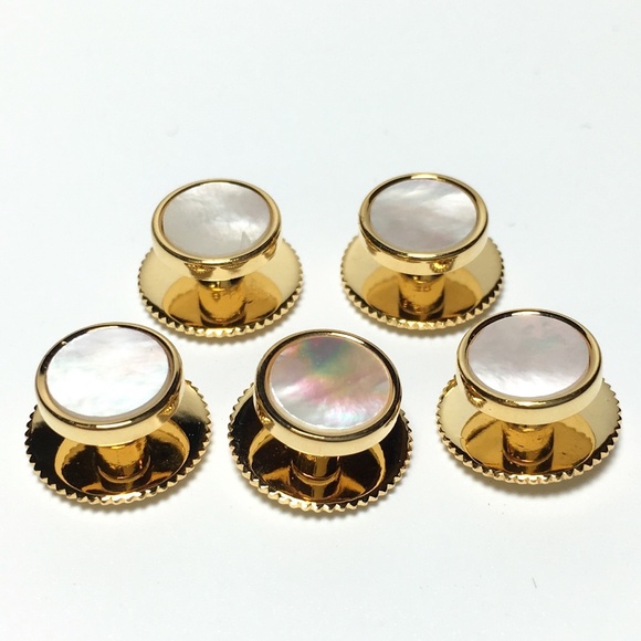 5 Gold and Mother of Pearl Tuxedo Shirt Studs